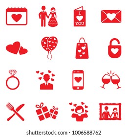 Valentines Day Icons. Red Flat Design. Vector Illustration. 
