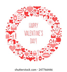 Valentine's Day icons ring frame card. Love concept.