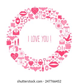 Valentine's Day icons ring frame card. Love concept.