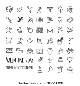 Valentines day icons. Romantic design elements. Vector outline style illustration for your design