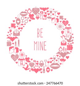 Valentine's Day icons round frame card. Love concept poster.
