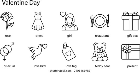 Valentine's Day icons set, celebrated annually on February 14th, is a day dedicated to expressing love and affection between intimate companions.