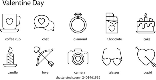 Valentine's Day icons set, celebrated annually on February 14th, is a day dedicated to expressing love and affection between intimate companions.