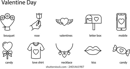 Valentine's Day icons set, celebrated annually on February 14th, is a day dedicated to expressing love and affection between intimate companions.