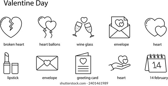 Valentine's Day icons set, celebrated annually on February 14th, is a day dedicated to expressing love and affection between intimate companions.