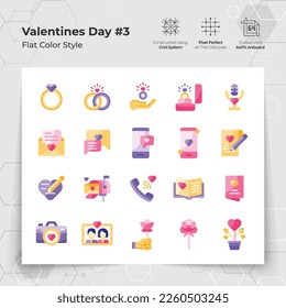 Valentine's day icons set in flat color style with wedding gifts and chat themed. A Collection of love and romance vector symbols for Valentine's Day celebration. 
