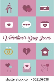 Valentine's Day Icons set flat
