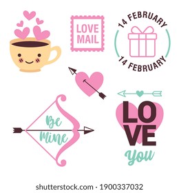 valentines day icons set with hearts and arrows. vector illustration