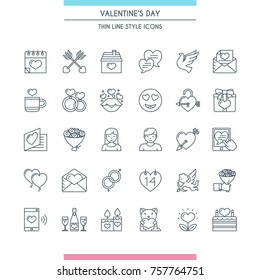 Valentines day icons set. Modern thin line icons. Vector illustration