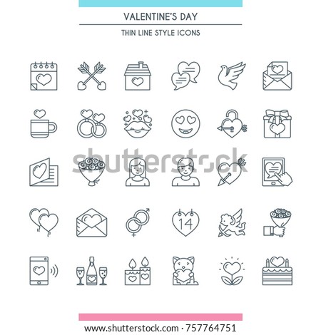 Valentines day icons set. Modern thin line icons. Vector illustration