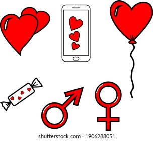 Valentines Day Icons Set Vector Drawings Isolated On White Background