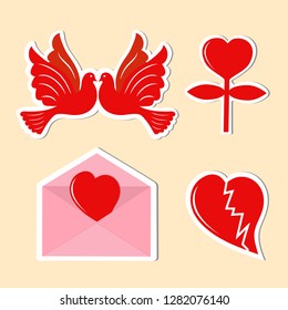 Valentine's day icons, stickers, vector illustration