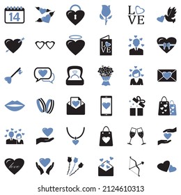 Valentine's Day Icons. Two Tone Flat Design. Vector Illustration.