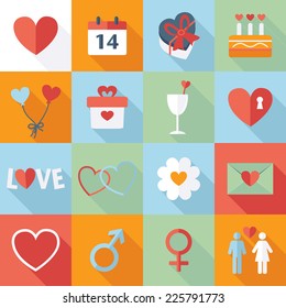 Valentine's Day Icons. Vector collection of flat and colorful web icons