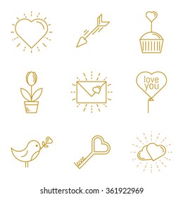 Valentine's day icons. Vector set of simple linear icons.