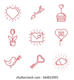 Valentine's day icons. Vector set of simple linear icons.