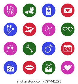 Valentines Day Icons. White Flat Design In Circle. Vector Illustration. 