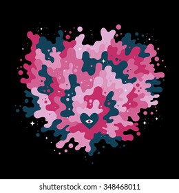 Valentine's day illustration with abstract liquid shape and small hearts.