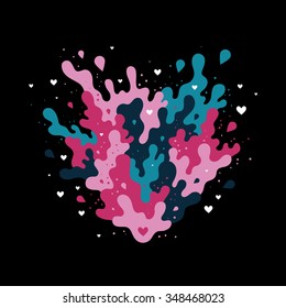 Valentine's day illustration with abstract liquid shape and small hearts.