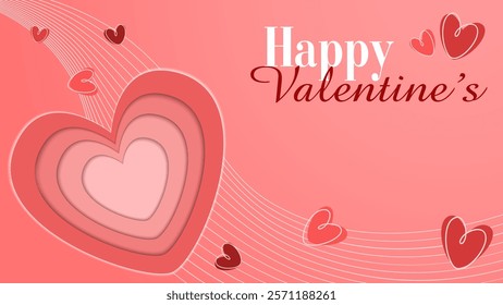 Valentine's day illustration background. 3d red and pink paper hearts on geometric background. Cute love sale banner or greeting card. Eps 1