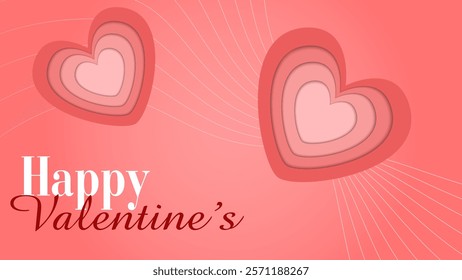 Valentine's day illustration background. 3d red and pink paper hearts on geometric background. Cute love sale banner or greeting card. Eps 2