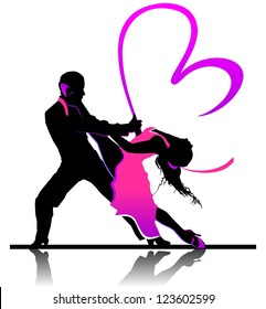Valentine's day illustration with beautiful dancing couple