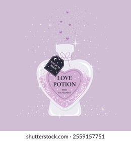 Valentine's Day illustration with a bottle of love potion on a pink background