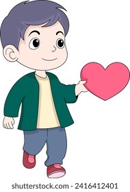 Valentine's Day illustration, boy walking looking for true love, cartoon flat illustration