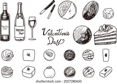 Valentine's Day illustration of chocolate sweets with a hand-drawn touch