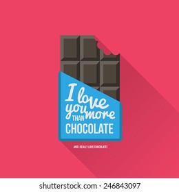 Valentines day illustration with chocolate and typography elements