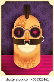 Valentine's day illustration with comic guy. Vector illustration