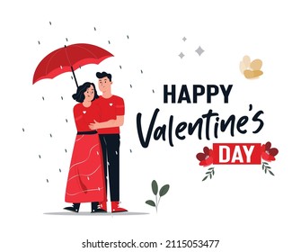 Valentine's Day, illustration of a couple carrying an umbrella on Valentine's Day	
