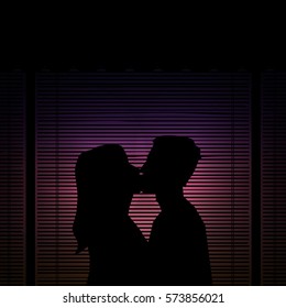 Valentine's Day Illustration - Couple Kiss Silhouette - vector eps10