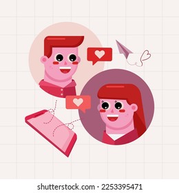 Valentines day illustration of couple in long distance relationship simple cute and elegant vector design