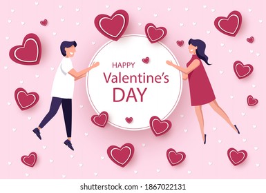 Valentine's day illustration of a couple. Love concept, Valentine's day background. Wallpaper.