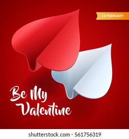 Valentines day illustration. Couple of paper planes shaped of hearts. Love message concept. Vector.