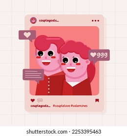 Valentines day illustration of couple in social media post simple cute and elegant vector design