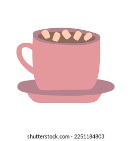 Valentine's day illustration cup of hot cocoa with marshmallows decorative element. Romantic love icon in flat style.Vector illustration, isolated on white background. Valentines Day cute cup of coffe
