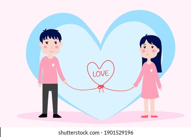 valentine's day Illustration with cute little girl, boy and hearts