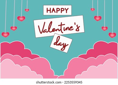 Valentine's day illustration design. pink clouds and red hearts which are cute, attractive and unique.