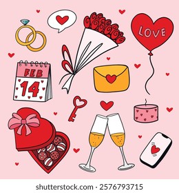 Valentine's Day Illustration, February 14, Love, Hearts, Lovers, Valentine's Day Sticker Collection, Vector