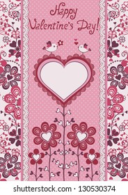 Valentine's Day illustration with a flowers and heart form (for your text).  Retro style. Congratulatory card.