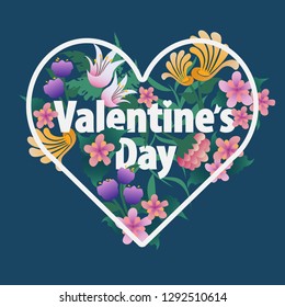 Valentines Day illustration of heart with colorful beautiful flowers. Vector. EPS10