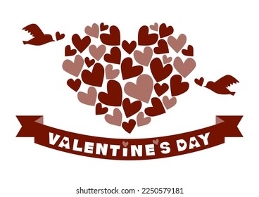 Valentine's day illustration.  Heart pattern and two pigeons holding a heart. Vector illustration.
