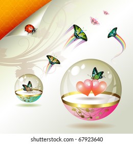 Valentine's day, illustration with hearts and butterflies