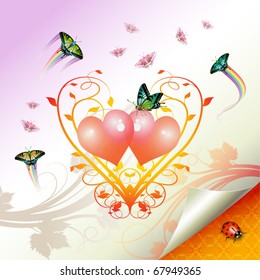 Valentine's day, illustration with hearts and butterflies