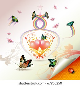 Valentine's day, illustration with hearts and butterflies