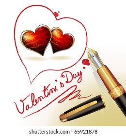 Valentine's day, illustration with hearts of love and pen