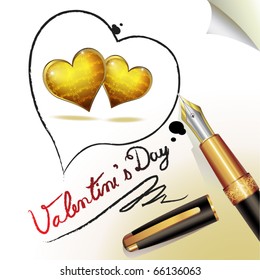 Valentine's day, illustration with hearts of love and pen