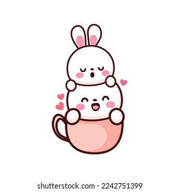 Valentine's day illustration with kawaii bunny